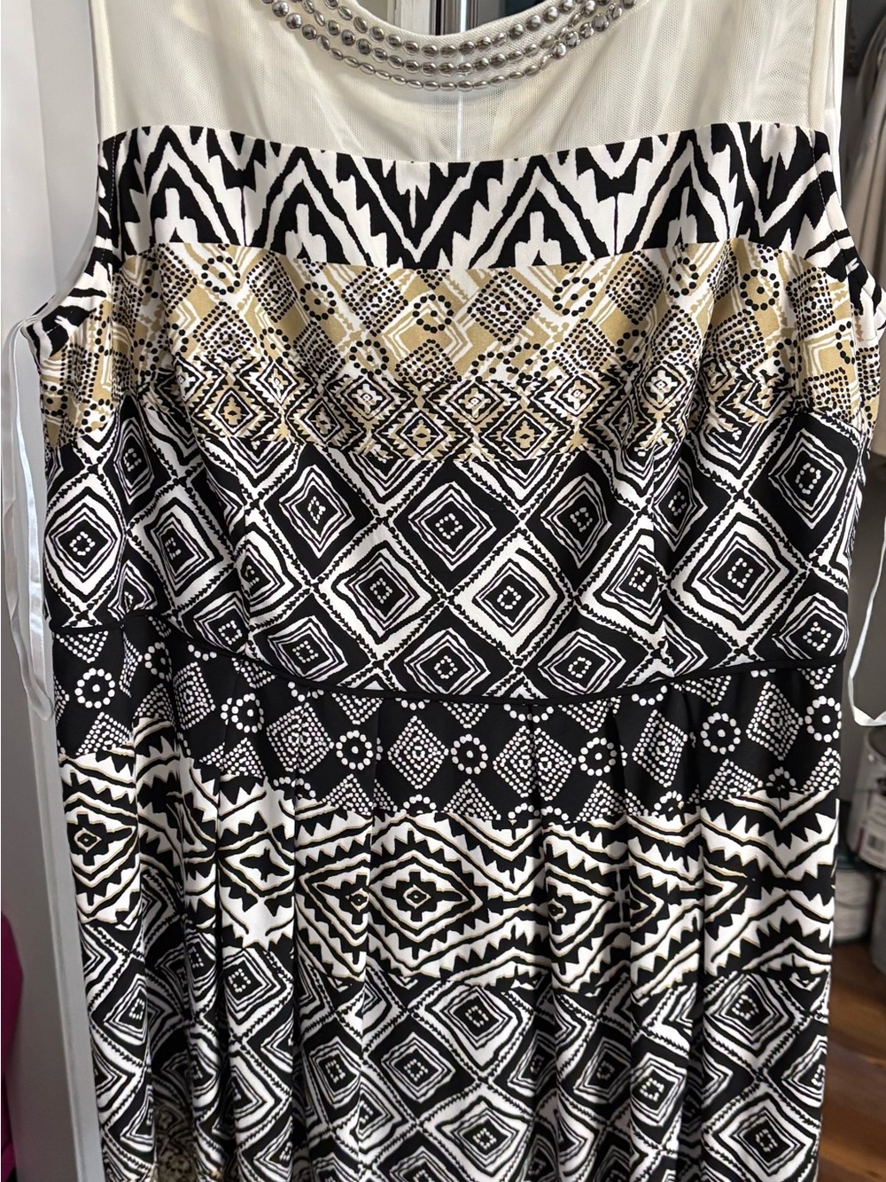 Roz & Ali Black, Cream & Gold Patterned Sleeveless Midi Dress